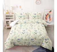 Couette Fleurs Jaunes Violettes Couette Enfant Adultes Polyester Doux Respirable Confort Tout au Long de L'année avec Taie d'oreiller 50x75 cm Lavable Lit 2 Personnes 228x228 cm