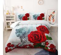 Couette Fleurs Rouges Animaux Couette Enfant Adultes Polyester Doux Respirable Confort Tout au Long de L'année avec Taie d'oreiller 50x75 cm Lavable Lit 2 Personnes 228x228 cm