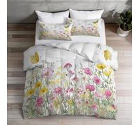 Couette Fleurs Sauvages Plantes Papillons 220x240cm, Couette 4 Saisons sans Housse Aquarelle, Microfibre Douce et Légère, Couettes Matelassée Imprimée pour Amateurs De Jardinage, Blanc Édredon Lavable