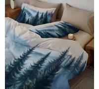 Couette Forêt Pins Imprimée, Légère 4 Saisons Peinture À L'Huile Paysage Naturel Tempérée Microfibre Vert Lavable Couette avec Taie d'oreiller, pour Adulte Enfant Couettes sans Housse 264x228 cm