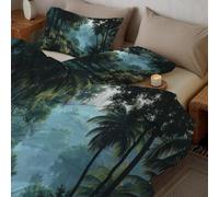Couette Forêt Tropicale Feuilles Vertes Imprimée, Légère 4 Saisons Nature Fougères Tempérée Microfibre Vert Foncé Couette avec Taie d'oreiller, pour Adulte Enfant Couettes sans Housse 140x200 cm