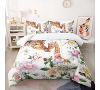 Couette Giraffe Fleur Rose Couette Enfant Adultes Polyester Doux Respirable Confort Tout au Long de L'année avec Taie d'oreiller 50x75 cm Lavable Lit 2 Personnes 228x228 cm