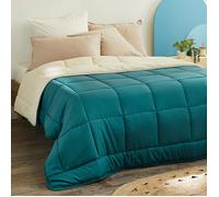 Couette hiver 260x240 cm COCOON BICOLORE Bleu paon/Galet garnissage fibre polyester 400g/m2