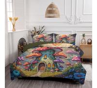 Couette Hiver Tempérée, Maison Champignons Pois Édredon Lit pour lit 2 Personnes 260x230cm, Couette sans Housse Couverture Chaude Forêt Contes Fées Matelassée Edredon pour Toutes Les Saisons, Beige