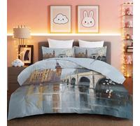 Couette Imprimée 135×200 cm - Édredon Bleu 4 Saisons avec 2 Taies d'oreiller 65x65 cm - Couette sans Housse Motif Style rétro Peinture l'huile Londres Architecture - Microfibre Douce et Légère