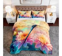 Couette Imprimée 140 x 200 cm Art Fleurs Libellules Couette sans Housse 4 Saisons, Microfibre Douce et Respirante édredon pour Enfant Adulte Decoration Chambre, Rose