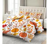 Couette Imprimée 140 x 200 cm Halloween Feuilles d'automne Citrouilles Couette sans Housse 4 Saisons, Microfibre Douce et Respirante édredon pour Enfant Adulte Decoration Chambre, Couleur Orange
