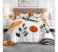 Couette Imprimée 140 x 200 cm Minimalisme Feuilles Soleil Couette sans Housse 4 Saisons, Microfibre Douce et Respirante édredon pour Enfant Adulte Decoration Chambre, Couleur Orange
