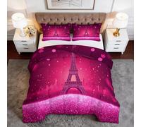 Couette Imprimée 140 x 200 cm Paysage Urbain Tour Eiffel Couette sans Housse 4 Saisons, Microfibre Douce et Respirante édredon pour Enfant Adulte Decoration Chambre, Rose