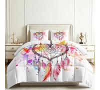 Couette Imprimée 140 x 200 cm Plumes Attrape Rêves Aquarelle Couette sans Housse 4 Saisons, Microfibre Douce et Respirante édredon pour Enfant Adulte Decoration Chambre, Blanc