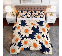 Couette Imprimée 140 x 200 cm Rétro Floral Marguerite Couette sans Housse 4 Saisons, Microfibre Douce et Respirante édredon pour Enfant Adulte Decoration Chambre, Beige