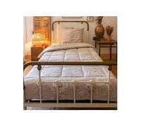 Couette imprimée 140x200cm + 1 taie d'oreiller 63x63cm coton imprimé recto floral verso rayé beige - COTTAGE - ALTOBUY