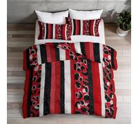 Couette Imprimée 180 x 200 cm - Abstrait Couette sans Housse 4 Saisons, Imprimé Léopard Rayures Réversible Edredon en Microfibre Douce avec 2 Taies d’Oreiller pour Enfant Adulte, Rouge