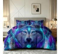 Couette Imprimée 200 x 200 cm 4 Saisons, Réversible Couette Loup Attrape Rêves Edredon 2 Personnes Ete Hiver, Tête Loup Animal Parure de lit pour Ados Enfants Adultes avec 2 Taies d'oreiller
