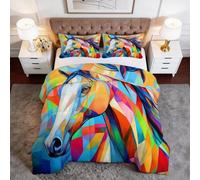 Couette Imprimée 200 x 200 cm Moderne Animal Cheval Géométrie Couette sans Housse 4 Saisons, Microfibre Douce et Respirante édredon pour Adulte Enfant Decoration Chambre, Couleur