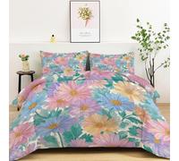 Couette Imprimée 200x200 Fleurs à l'aquarelle Couette sans Housse Lavable Adulte Couleur Macaron 2 Personne Édredon Chaude, Décoration - Edredon Microfibre Douce, 2 Taies d'oreiller 65x65 YUa988