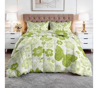 Couette Imprimée 220 x 240 cm Papillons Fleurs Couette pour Chambre D’Hôtes Chambre Principale, Plantes De Printemps Microfibre Soft Couettes 4 Saisons Féminin Couettes sans Housse