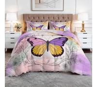 Couette Imprimée 220 x 240 cm Papillons Lianes Petites Fleurs Couette pour Chambre De Fille Véranda, Style Naturel Microfibre Soft Couettes 4 Saisons Filles Adolescentes Couettes sans Housse