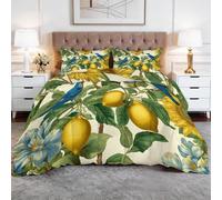 Couette Imprimée 220 x 240 cm Plantes Citrons Oiseaux Fleurs Couette sans Housse 4 Saisons, Microfibre Douce et Respirante édredon pour Enfant Adulte Decoration Chambre, Jaune Vert