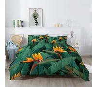 Couette Imprimée 220 x 240 cm - Usine Couette sans Housse 4 Saisons, Feuilles Tropicales Lignes Réversible Edredon en Microfibre Douce avec 2 Taies d’Oreiller pour Enfant Adulte, Vert