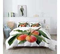 Couette Imprimée 220 x 240 cm - Usine Couette sans Housse 4 Saisons, Pêche Feuilles Fleurs Réversible Edredon en Microfibre Douce avec 2 Taies d’Oreiller pour Enfant Adulte, Blanc