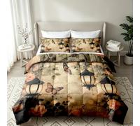 Couette Imprimée 220x240 cm Fleurs Papillons 4 Saisons Duvet 2 Personnes Plantes Feuilles Boho Réversible Édredon sans Housse Doux avec 2 Taies d'oreiller Decoration Chambre et Cadeau 1q350
