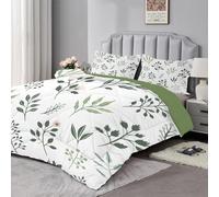 Couette Imprimée 220x240 cm Plante à Feuilles Réversible - Édredon Super Doux pour 4 Saisons - 2 Taies d'Oreiller 65x65 cm - Vert