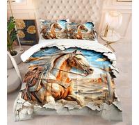 Couette Imprimée 230X260 Cheval Noir Quilt Microfibre,Couette avec Rembourrage en Polyester,4 Saisons Couverture Respirante De Mode Minimaliste avec 2 Taie d'oreiller 50X75