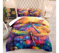 Couette Imprimée 230X260 Fleur Dragonfly Quilt Microfibre,Couette avec Rembourrage en Polyester,4 Saisons Couverture Respirante De Mode Minimaliste avec 2 Taie d'oreiller 50X75