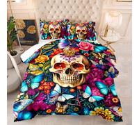 Couette Imprimée 230X260 Fleur Squelette Rembourrage 200Gsm en Microfibre Respirante, 4 Saisons Quilt Respirante De Mode Minimaliste avec 2 Taie d'oreiller 50X75