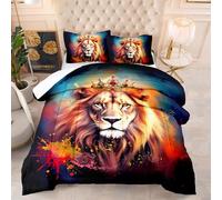 Couette Imprimée 230X260 Lion Bleu Quilt Microfibre,Couette avec Rembourrage en Polyester,4 Saisons Couverture Respirante De Mode Minimaliste avec 2 Taie d'oreiller 50X75