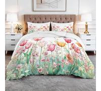 Couette Imprimée 240 x 260 cm Aquarelles Fleurs Papillons Couette sans Housse 4 Saisons, Microfibre Douce et Respirante édredon pour Enfant Adulte Decoration Chambre, Rose