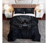 Couette Imprimée 240 x 260 cm Sculpture Animaux Dragon Couette sans Housse 4 Saisons, Microfibre Douce et Respirante édredon pour Enfant Adulte Decoration Chambre, Noir