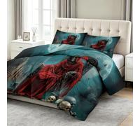 Couette Imprimée 240 x 260 cm Thème d'halloween Peur Faucheuse Couette sans Housse 4 Saisons, Microfibre Douce et Respirante édredon pour Enfant Adulte Decoration Chambre, Bleu Vert
