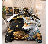 Couette Imprimée 240X220 Fleur De Loup Quilt Microfibre,Couette avec Rembourrage en Polyester,4 Saisons Couverture Respirante De Mode Minimaliste avec 2 Taie d'oreiller 50X75