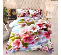 Couette Imprimée 240X220 Fleur De Pêche Quilt Microfibre,Couette avec Rembourrage en Polyester,4 Saisons Couverture Respirante De Mode Minimaliste avec 2 Taie d'oreiller 50X75