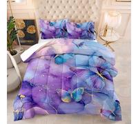 Couette Imprimée 240X220 Papillon Violet Quilt Microfibre,Couette avec Rembourrage en Polyester,4 Saisons Couverture Respirante De Mode Minimaliste avec 2 Taie d'oreiller 50X75