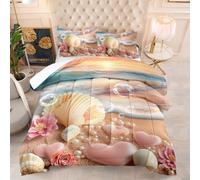 Couette Imprimée 240X220 Plage Quilt Microfibre,Couette avec Rembourrage en Polyester,4 Saisons Couverture Respirante De Mode Minimaliste avec 2 Taie d'oreiller 50X75