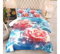 Couette Imprimée 240X220 Roses Roses Quilt Microfibre,Couette avec Rembourrage en Polyester,4 Saisons Couverture Respirante De Mode Minimaliste avec 2 Taie d'oreiller 50X75