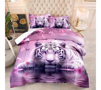 Couette Imprimée 240X220 Tigre Blanc Quilt Microfibre,Couette avec Rembourrage en Polyester,4 Saisons Couverture Respirante De Mode Minimaliste avec 2 Taie d'oreiller 50X75