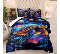 Couette Imprimée 240X220 Tortue Marine Violette Quilt Microfibre,Couette avec Rembourrage en Polyester,4 Saisons Couverture Respirante De Mode Minimaliste avec 2 Taie d'oreiller 50X75