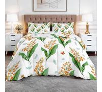 Couette Imprimée 3D 220x240cm Peint À La Main Fleurs De Muguet Papillons Couette en Duvet 4 Saisons Chaudes Légère, Down Alternative Réversible avec 2 Taies d'oreiller 65x65, Lavable en Machine