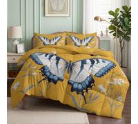 Couette Imprimée 4 Saisons 135x200cm Grand Papillon Nervures Bleues