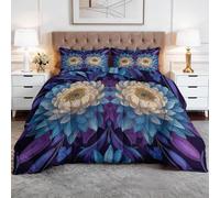 Couette Imprimée 4 Saisons 140 x 200 cm Thèmes Géométriques Fleurs Mandalas Parure de Lit 3 Pièces, Microfibre Ultra-Douce & Anti-Acariens - Conception sans Housse avec Matelassage Losanges, Violet