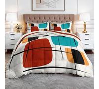 Couette Imprimée 4 Saisons 200 x 200 cm Abstrait Géométrique Blocs De Couleur Parure de Lit 3 Pièces, Microfibre Ultra-Douce & Anti-Acariens - Conception sans Housse avec Matelassage Losanges, Beige