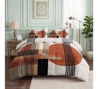 Couette Imprimée 4 Saisons 200x220 cm Demi-Cercle Rayures Verticales Grille | Parure de Lit 2 Personnes, Couette sans Housse Lavable - Douce Respirante Bohème Boho Bauhaus Terracotta Quilting