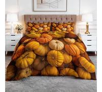Couette Imprimée 4 Saisons 240 x 260 cm Halloween Plantes Citrouilles Parure de Lit 3 Pièces, Microfibre Ultra-Douce & Anti-Acariens - Conception Sans Housse avec Matelassage Losanges, Couleur Orange