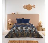 Couette imprimée chaude 220x240cm Florale - Réversible - Microfibre douce - BLEU CALIN