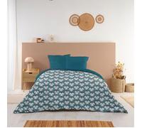 Bleu Câlin Couette Imprimée Chaude Sully 140x200cm pour Lit 90x190 - Microfibre - Édredon 350g/m² Fabriqué en France - Bleu Vert