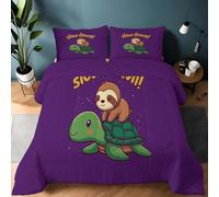 Couette Imprimée Dessin animé Koala Tortue Mignon 4 Saisons, Violet Couette avec Réversible en Duvet Alternatif Moelleux, Edredon Décoratif Anti-Agglomération, Lavable en Machine 173×229 cm